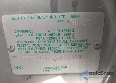 2005 Subaru Forester 2.5Xs L.l. Bean from USA, damaged, VIN JF1SG67655H727036